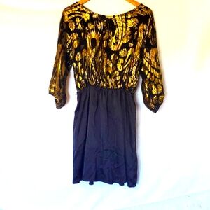 Gianni Bini Gold Pattern Black Dress Size Medium